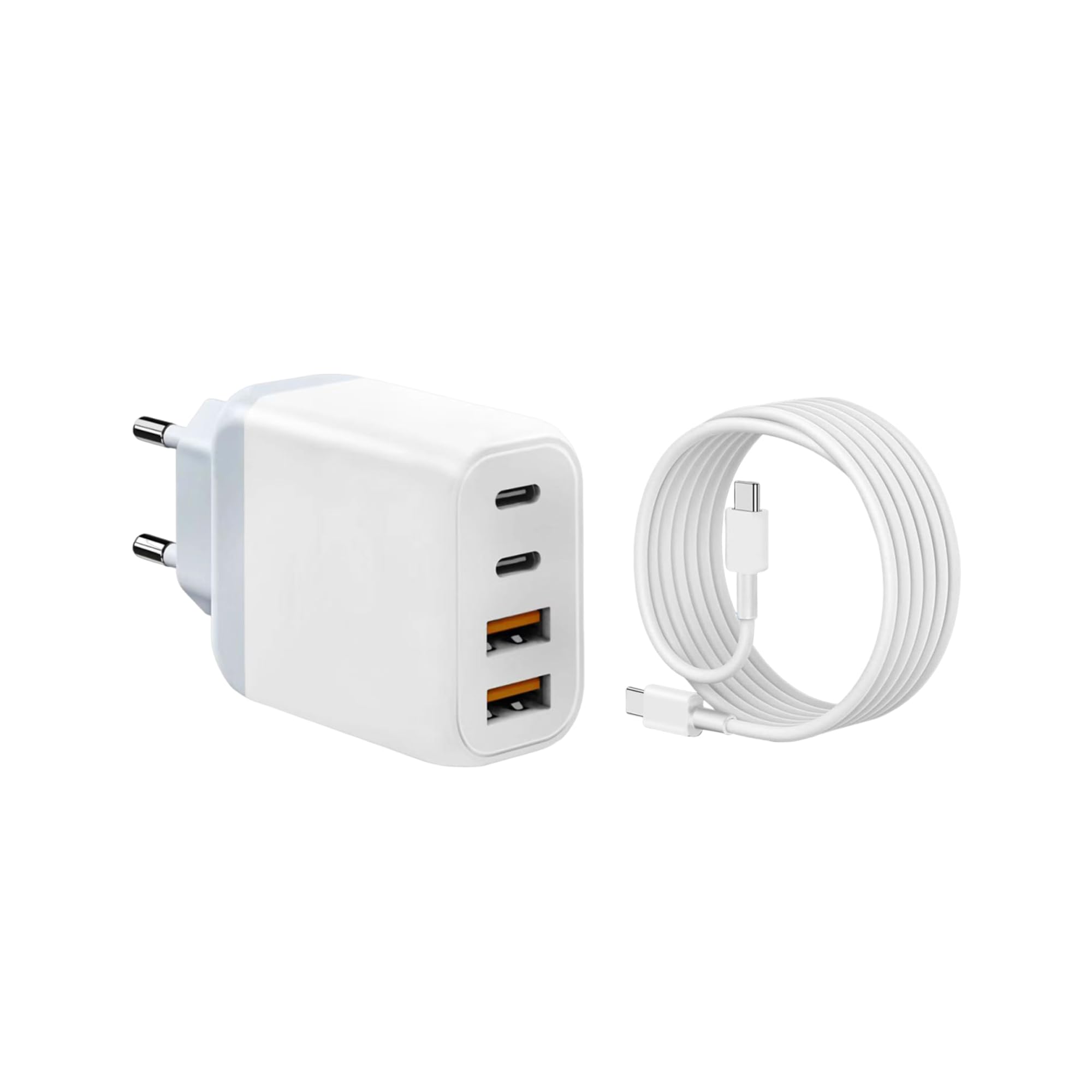 Chargeur USB C Rapide 40W, Prise avec Câble, 4 Ports Alimentation PD USB-C+USB-A Adaptateur pour iPhone 16/15/14/13, Téléphones Samsung S22 S23 S24, Bloc de Charge Rapide Plug Charger