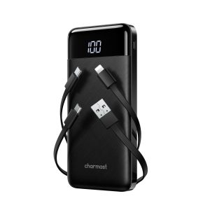 Charmast Batterie Externe, 10000mAh Power Bank avec 4 Câbles Intégrés, USB C Mince Batterie Portable Compatible avec iPhone 16/15/14, AirPods, iPad, Samsung etc