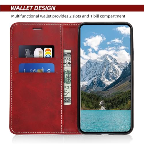 Coque pour Samsung Galaxy S24, Housse en Cuir PU Pochette de Portefeuille, Magnétique Étui de Protection Housse Coque pour Galaxy S24, Rouge – Image 3