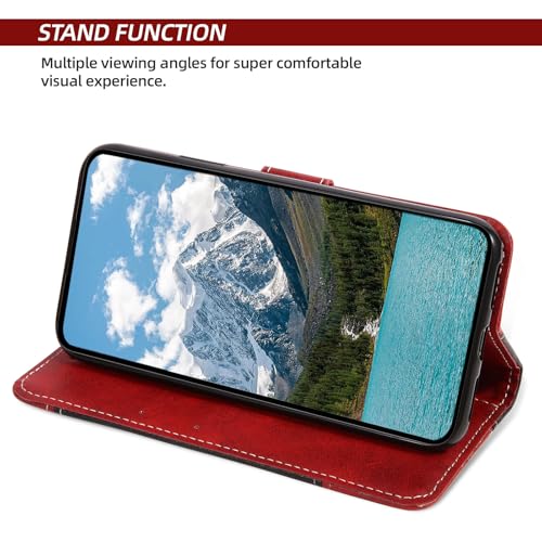 Coque pour Samsung Galaxy S24, Housse en Cuir PU Pochette de Portefeuille, Magnétique Étui de Protection Housse Coque pour Galaxy S24, Rouge – Image 4