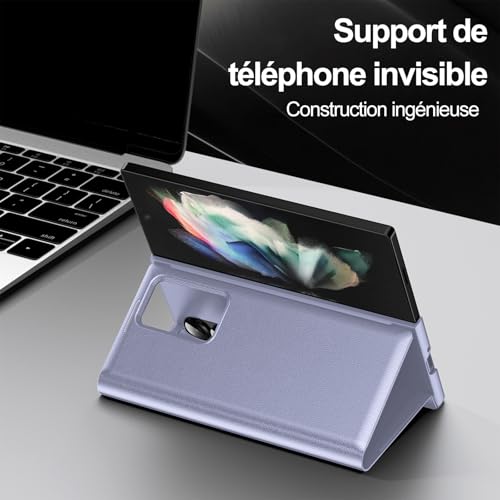 Coque pour Samsung Galaxy Z Fold 3 Clear View, Etui Smart View, Flip Folio Cover à Rabat, Étui Portefeuille Galaxy Fold 3 Clear View, 360 Full Clapet Protection Case Z Fold 3 5G – Image 6