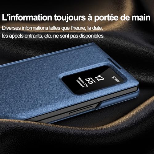 Coque pour Samsung Galaxy Z Fold 3 Clear View, Etui Smart View, Flip Folio Cover à Rabat, Étui Portefeuille Galaxy Fold 3 Clear View, 360 Full Clapet Protection Case Z Fold 3 5G – Image 7