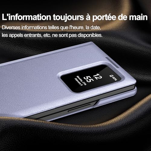 Coque pour Samsung Galaxy Z Fold 3 Clear View, Etui Smart View, Flip Folio Cover à Rabat, Étui Portefeuille Galaxy Fold 3 Clear View, 360 Full Clapet Protection Case Z Fold 3 5G – Image 7