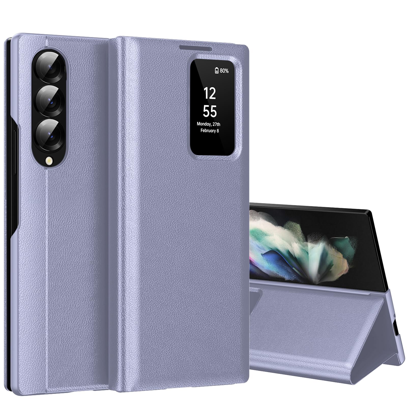 Coque pour Samsung Galaxy Z Fold 3 Clear View, Etui Smart View, Flip Folio Cover à Rabat, Étui Portefeuille Galaxy Fold 3 Clear View, 360 Full Clapet Protection Case Z Fold 3 5G