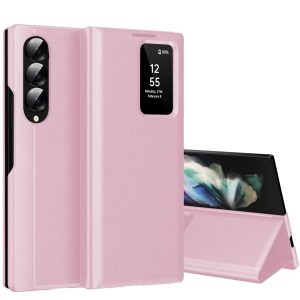 Coque pour Samsung Galaxy Z Fold 3 Clear View, Etui Smart View, Flip Folio Cover à Rabat, Étui Portefeuille Galaxy Fold 3 Clear View, 360 Full Clapet Protection Case Z Fold 3 5G (Rose)