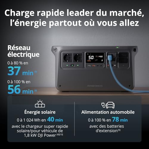 DJI Power 1000 V2, station électrique portable 1 024 Wh (Batterie LFP), sortie stable de 2 600 W, recharge de 0–80% en 37 Min, générateur électrique portable pour maisons, systèmes hors réseau – Image 4