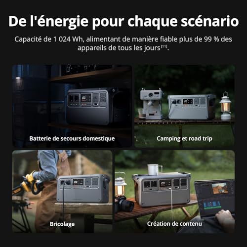 DJI Power 1000 V2, station électrique portable 1 024 Wh (Batterie LFP), sortie stable de 2 600 W, recharge de 0–80% en 37 Min, générateur électrique portable pour maisons, systèmes hors réseau – Image 7