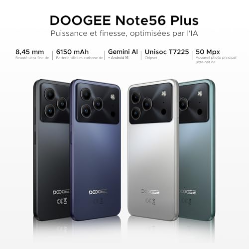 DOOGEE NOTE56 Plus Android 16 Telephone Portable, 48Go+256Go/2TB, Smartphone Pas Cher, 50MP+8MP,Smartphone Octa Core 6.56" HD+ 90Hz, 6150mAh, Débloqué 4G Dual SIM, Fingerprint/Face ID/NFC/OTG, Violet – Image 3