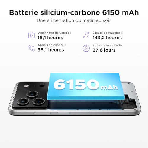DOOGEE NOTE56 Plus Android 16 Telephone Portable, 48Go+256Go/2TB, Smartphone Pas Cher, 50MP+8MP,Smartphone Octa Core 6.56" HD+ 90Hz, 6150mAh, Débloqué 4G Dual SIM, Fingerprint/Face ID/NFC/OTG, Violet – Image 7
