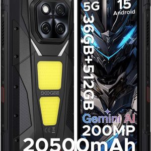 DOOGEE V Max Play Telephone Portable Incassable 5G, 20500mAh Telephone Portable avec 100 Lampe Projecteur, 36GB+512GB, Smartphone Incassable 6.8" FHD+ 200MP+120Hz, 45W/WiFi6E/NFC, Nero