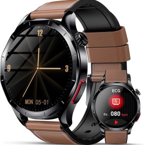 ECG Montre Connectée Homme avec Pressιon artérιelle/HRV/𝐆𝐥𝐲𝐜é𝐦𝐢𝐞/Acide Urique/IMC, 1,43" AMOLED Smartwatch avec Fréquence Cardiaque/Sommeil/SpO2/Apnée,Fonction SOS, IP68 pour Android iOS