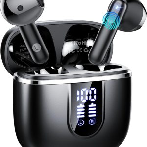 Ecouteurs Bluetooth sans Fil, Écouteurs Bluetooth 5.4 avec 4 ENC Réduction Antibruit Mic, Écran LED, 40H Casque Bluetooth HiFi Stéréo, IP7 Étanche Oreillette pour iOS Android, Charge Rapide USB-C