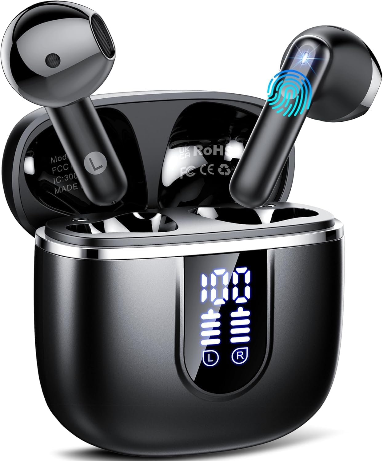 Ecouteurs Bluetooth sans Fil, Écouteurs Bluetooth 5.4 avec 4 ENC Réduction Antibruit Mic, Écran LED, 40H Casque Bluetooth HiFi Stéréo, IP7 Étanche Oreillette pour iOS Android, Charge Rapide USB-C