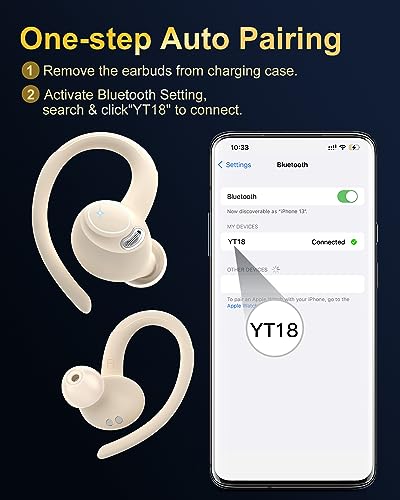 Ecouteurs Bluetooth sans Fil Sport, 2025 Headphones 5.4 HiFi Stéréo, Ecouteurs sans Fil avec ENC Mic, Ecouteur Pour Courir, IP7 Étanche Écouteur, 40H, Oreillette Sans Fil, Casque Écran LED, Beige – Image 8