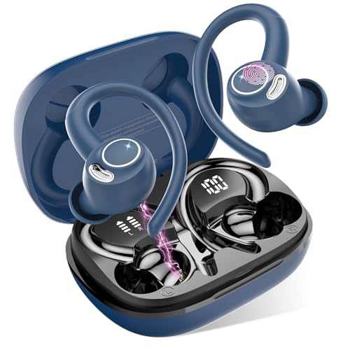 Ecouteurs Bluetooth sans Fil Sport, 2025 Headphones 5.4 HiFi Stéréo, Ecouteurs sans Fil avec ENC Mic, Ecouteur Pour Courir, IP7 Étanche Écouteur, 40H, Oreillette Sans Fil, Casque Écran LED, Bleu – Image 2
