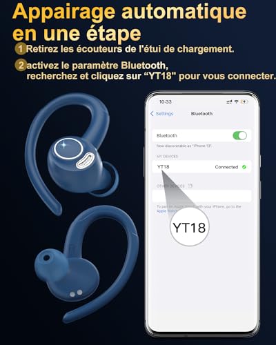 Ecouteurs Bluetooth sans Fil Sport, 2025 Headphones 5.4 HiFi Stéréo, Ecouteurs sans Fil avec ENC Mic, Ecouteur Pour Courir, IP7 Étanche Écouteur, 40H, Oreillette Sans Fil, Casque Écran LED, Bleu – Image 5