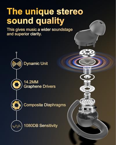 Ecouteurs Bluetooth sans Fil Sport, 2025 Headphones 5.4 HiFi Stéréo, Ecouteurs sans Fil avec ENC Mic, Ecouteur Pour Courir, IP7 Étanche Écouteur, 40H, Oreillette Sans Fil, Casque Écran LED, Gris – Image 3