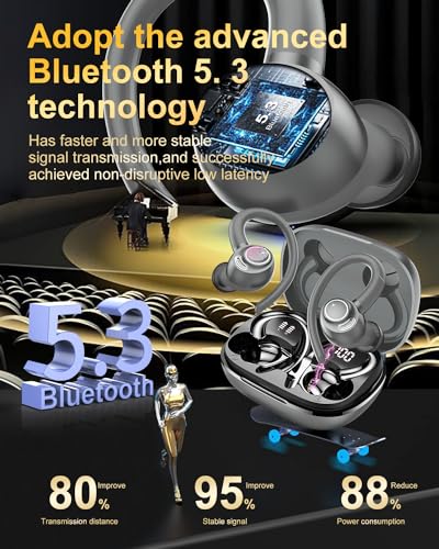 Ecouteurs Bluetooth sans Fil Sport, 2025 Headphones 5.4 HiFi Stéréo, Ecouteurs sans Fil avec ENC Mic, Ecouteur Pour Courir, IP7 Étanche Écouteur, 40H, Oreillette Sans Fil, Casque Écran LED, Gris – Image 4