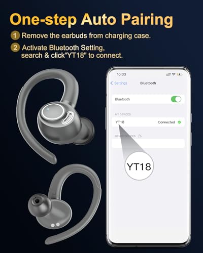 Ecouteurs Bluetooth sans Fil Sport, 2025 Headphones 5.4 HiFi Stéréo, Ecouteurs sans Fil avec ENC Mic, Ecouteur Pour Courir, IP7 Étanche Écouteur, 40H, Oreillette Sans Fil, Casque Écran LED, Gris – Image 8