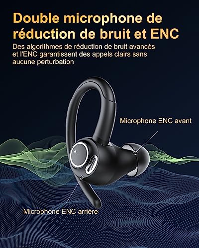 Ecouteurs Bluetooth sans Fil Sport, 2025 Headphones 5.4 HiFi Stéréo, Ecouteurs sans Fil avec ENC Mic, Ecouteur Pour Courir, IP7 Étanche Écouteur, 40H, Oreillette Sans Fil, Casque Écran LED, Noir – Image 4