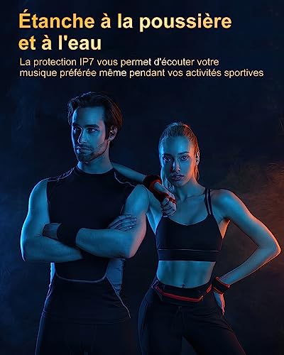 Ecouteurs Bluetooth sans Fil Sport, 2025 Headphones 5.4 HiFi Stéréo, Ecouteurs sans Fil avec ENC Mic, Ecouteur Pour Courir, IP7 Étanche Écouteur, 40H, Oreillette Sans Fil, Casque Écran LED, Noir – Image 7