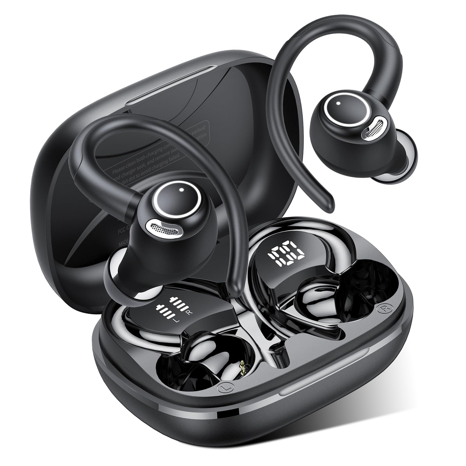 Ecouteurs Bluetooth sans Fil Sport, 2025 Headphones 5.4 HiFi Stéréo, Ecouteurs sans Fil avec ENC Mic, Ecouteur Pour Courir, IP7 Étanche Écouteur, 40H, Oreillette Sans Fil, Casque Écran LED, Noir