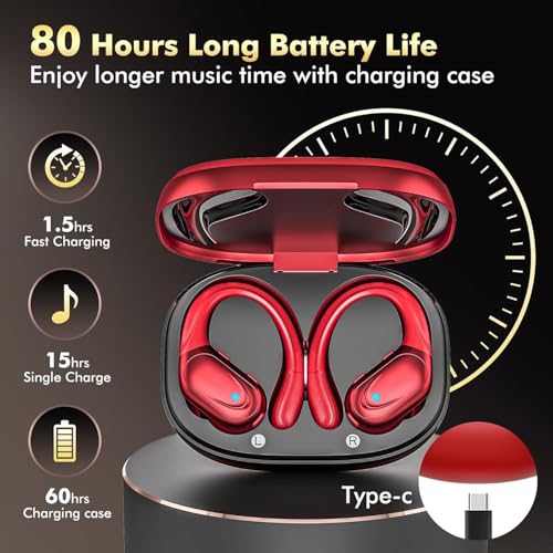 Écouteurs sans Fil Bluetooth 5.3 80 Heures d'écoute étanches IPX7 avec Affichage LED, Suppression du Bruit, Ajustement sûr pour la Course à Pied/Salle de Sport – Image 3