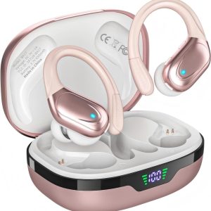 Écouteurs sans Fil Bluetooth 5.3 80 Heures d'écoute étanches IPX7 avec Affichage LED, Suppression du Bruit, Ajustement sûr pour la Course à Pied/Salle de Sport
