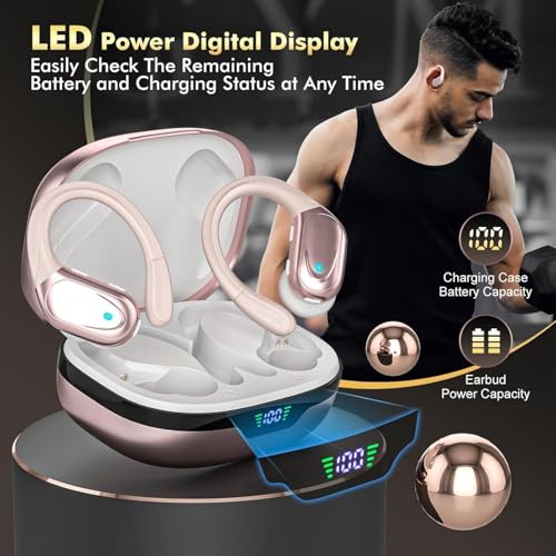 Écouteurs sans Fil Bluetooth 5.3 80 Heures d'écoute étanches IPX7 avec Affichage LED, Suppression du Bruit, Ajustement sûr pour la Course à Pied/Salle de Sport – Image 7