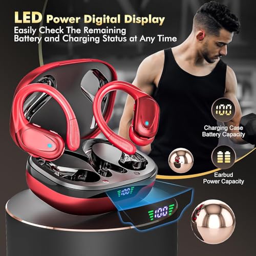 Écouteurs sans Fil Bluetooth 5.3 80 Heures d'écoute étanches IPX7 avec Affichage LED, Suppression du Bruit, Ajustement sûr pour la Course à Pied/Salle de Sport – Image 8