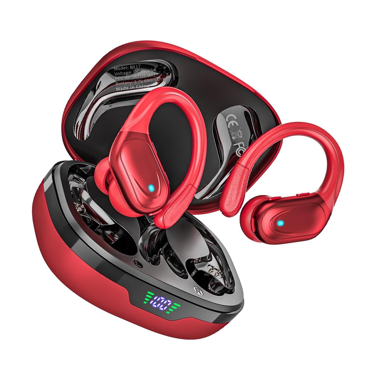 Écouteurs sans Fil Bluetooth 5.3 80 Heures d'écoute étanches IPX7 avec Affichage LED, Suppression du Bruit, Ajustement sûr pour la Course à Pied/Salle de Sport