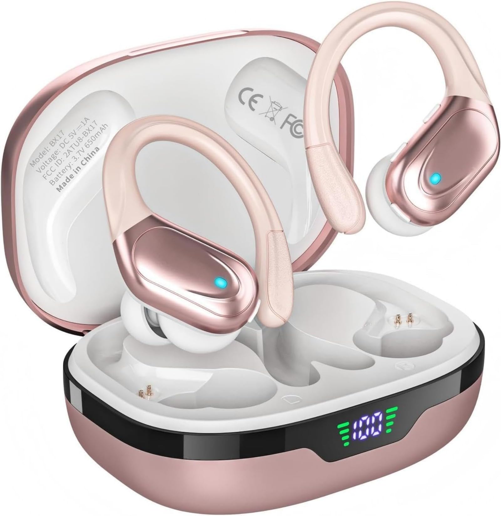 Écouteurs sans Fil Bluetooth 5.3 80 Heures d'écoute étanches IPX7 avec Affichage LED, Suppression du Bruit, Ajustement sûr pour la Course à Pied/Salle de Sport