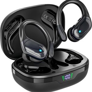 Écouteurs sans Fil, écouteurs Bluetooth de Sport, 80 Heures de Lecture, avec Affichage de l'alimentation LED, Casque antibruit, écouteurs étanches IPX7 pour entraînement/Course à Pied (Noir)