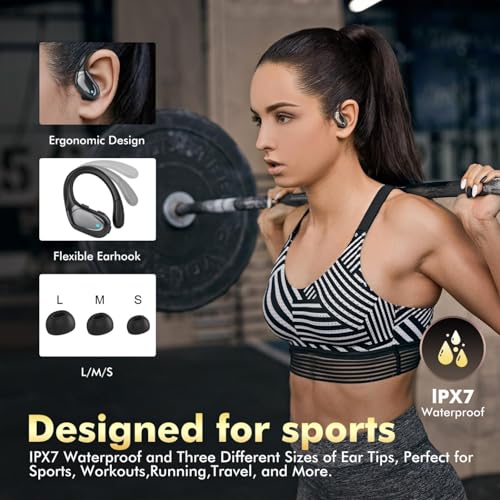 Écouteurs sans Fil, écouteurs Bluetooth de Sport, 80 Heures de Lecture, avec Affichage de l'alimentation LED, Casque antibruit, écouteurs étanches IPX7 pour entraînement/Course à Pied (Noir) – Image 7