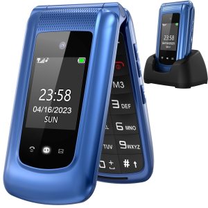 GSM Téléphone Portable Senior Clapet Débloqué avec Grandes Touches,Big Volume Bouton SOS,Basique Telephone Mobile pour Personne Agée (Bleu)