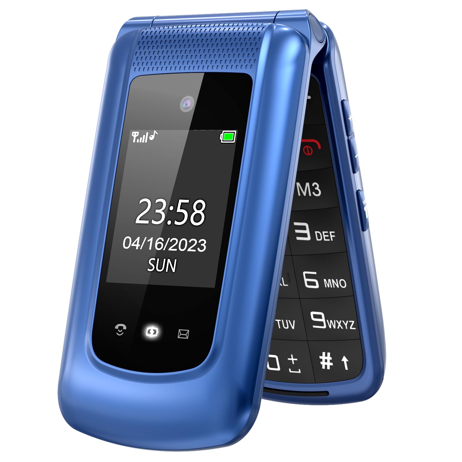 GSM Téléphone Portable Senior Clapet Débloqué avec Grandes Touches,Big Volume Bouton SOS,Basique Telephone Mobile pour Personne Agée (Bleu)