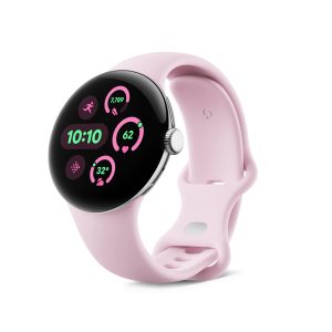 Google Pixel Watch 3 (41 mm) — Boîtier Argent Poli — Bracelet Quartz Rose — LTE