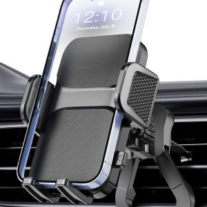 Hoppac Support Téléphone Voiture Grille Aeration, Porte Telephone pour Automobile Crochet Fort, 360° Rotation, Bouton de Libération, Socles Accroche Portable pour Smartphone 4-7 in