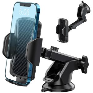 Hoppac Support Telephone Voiture, Porte Téléphone Voiture Tableau de Bord et Voiture Pare-Brise, 360 Degrés Rotation, Un Bouton de Libération, pour 4-7 in Smartphone