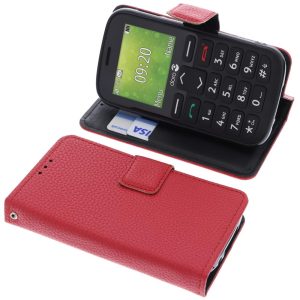Housse Compatible avec Doro 1380 Style Livre Rouge Coque de Protection Portefeuille