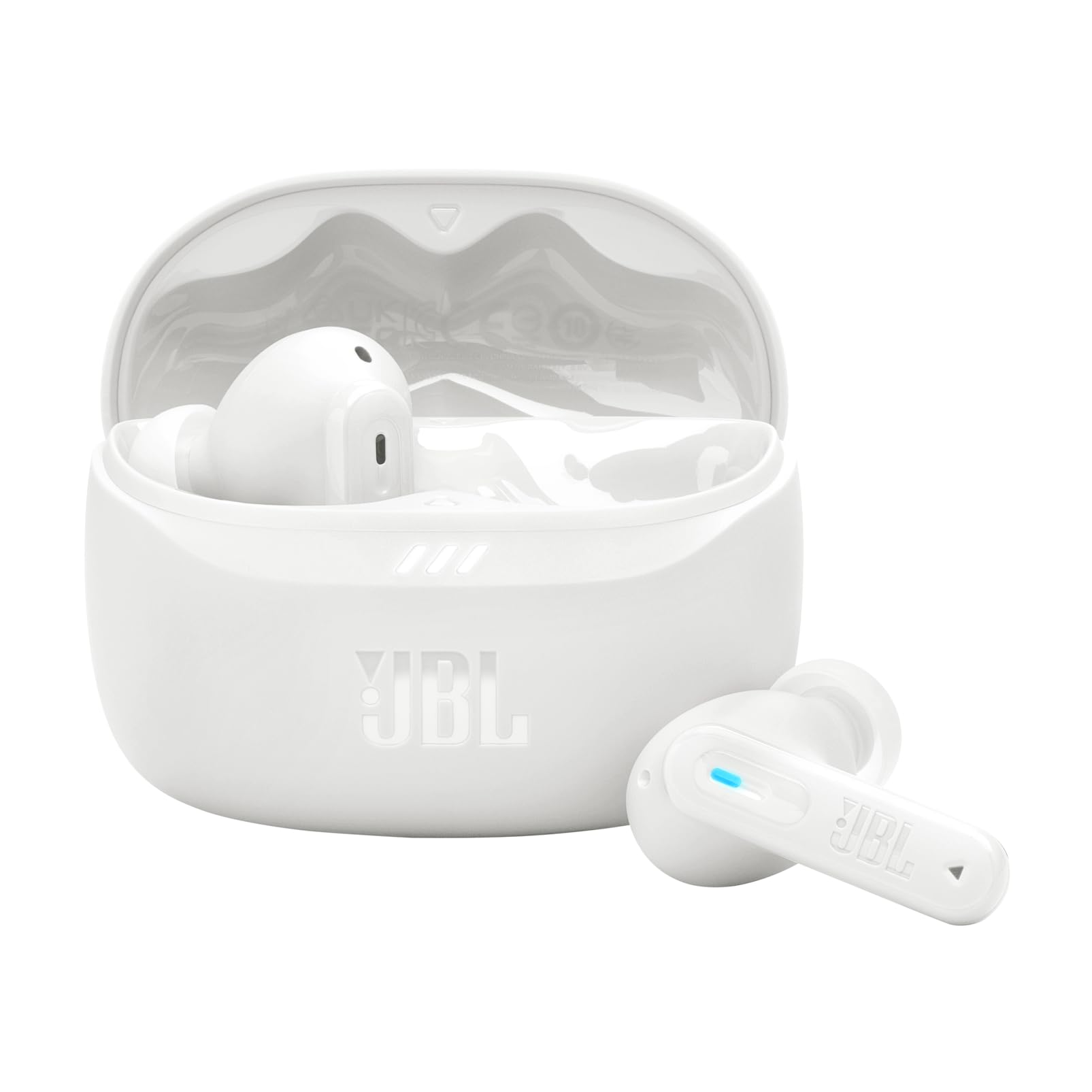JBL Tune Beam 2, Écouteurs sans Fil Bluetooth, réduction de Bruit, 48 Heures d'autonomie, résistance à l'eau et à la poussière IP54, Connexion multipoint, Conception Intra sur Tige, Blanc