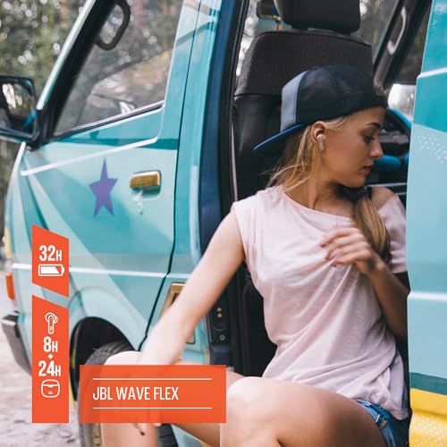 JBL Wave Flex, Écouteurs Intra-Auriculaires Sans Fil, Resistance à l'Eau IP54 et IPX2, Technologie TalkThru et AmbientAware, Autonomie de 32 heures, en Blanc – Image 3