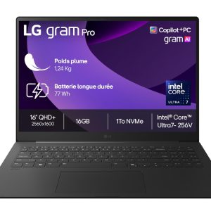 LG Gram 16Z90TS-G.AU79F - PC Portable 16" 1239g, écran DCI-P3 99%, 2560x1600 Format, Intel® Evo™ Ultra7 256V, RAM 16Go, SSD 1To NVMe, Intel® Arc™ Graphics, Windows 11 Home, Gris Métal