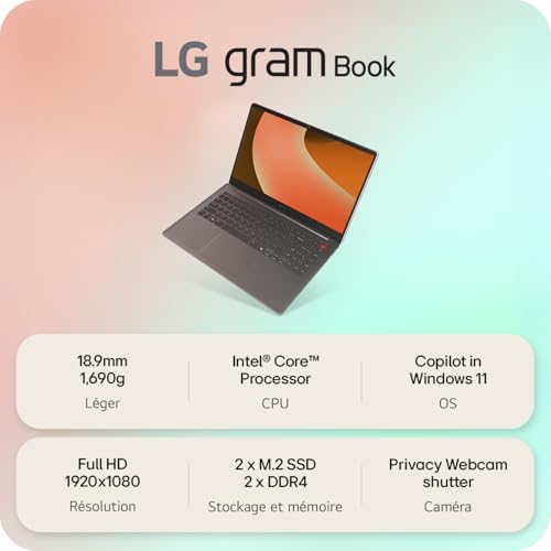 LG grambook 15U50T-G.AA56F - PC Portable 15" 1,65kg, écran NTSC 45% FHD Format 16:9, Intel® Evo™ i5-1334, RAM 16Go, SSD 512Go NVMe, Intel Iris XE Graphics, Windows 11 Home Next Gen., Gris Charbon – Image 4