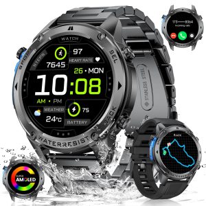 LIGE GPS Montre Connectée Homme, Boussole Smart Watch, 1.43" AMOLED/600mAh/170+ Modes Sportifs Montre GPS Intégré, IP68 Mode Natation Etanche Podomètre, Smartwatch pour iOS Android, Noir
