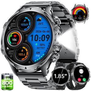 LIGE Montre Connectée Homme avec Écran HD de 1,85'' et Torche LED,800mAh,Smartwatch Homme avec Appel Bluetooth,IP68 Étanche 110+ Sportifs/Sommeil Moniteur,pour Android iOS
