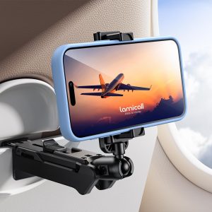 Lamicall Support de Téléphone pour Avion - Support de Téléphone Voyage Pliable avec Outils Réglage, 360° Rotation, Mains Libres, Adapté aux 4,7-7" Smartphones, pour Voyage, Bureau, Cuisine