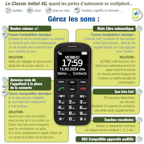 MOBIHO ESSENTIEL NOUV 04/2024 - Le Classic Initial désormais en 4G : dépendance, Perte d'autonomie. Stop ERREURS MANIP et appels pub, SOS, Alerte Bat Faible, Main Libre Auto, Photo-Contact... – Image 3