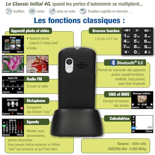 MOBIHO ESSENTIEL NOUV 04/2024 - Le Classic Initial désormais en 4G : dépendance, Perte d'autonomie. Stop ERREURS MANIP et appels pub, SOS, Alerte Bat Faible, Main Libre Auto, Photo-Contact... – Image 8