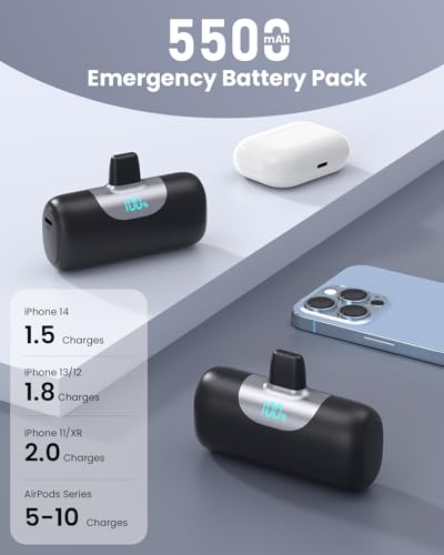 Mini Batterie Externe pour iPhone, 5500mAh Power Bank 15W PD 3.0A Charge Rapide Chargeur Ultra-Compact et Léger Batteries Portable avec Écran LED pour iPhone 14/13/12/11/XR/8 etc – Image 4